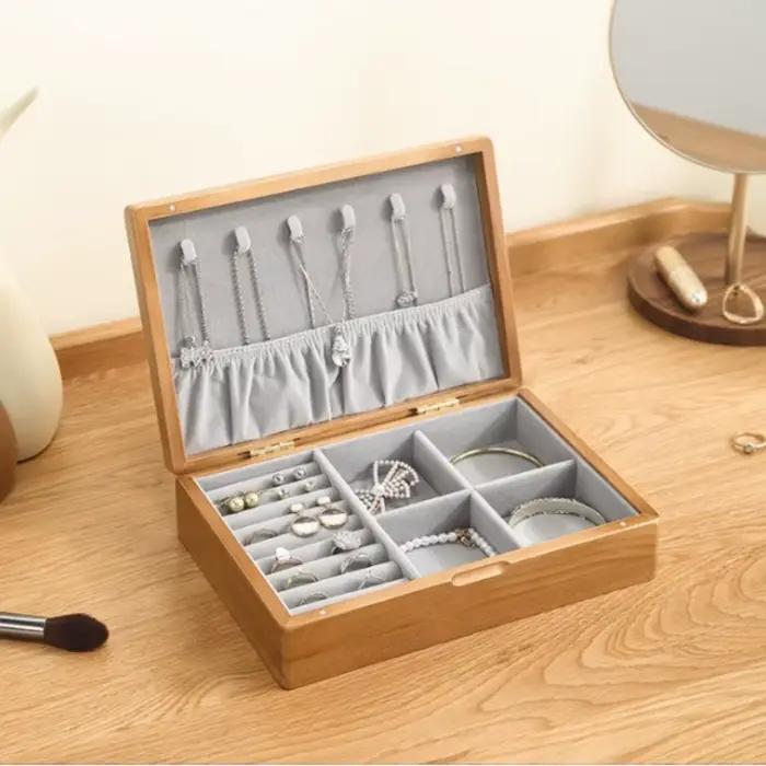 Boîte à bijoux en bois Mini multifonctionnelle pour femmes, organisateur de rangement, boîte à bijoux de luxe, fournitures d'emballage personnalisées