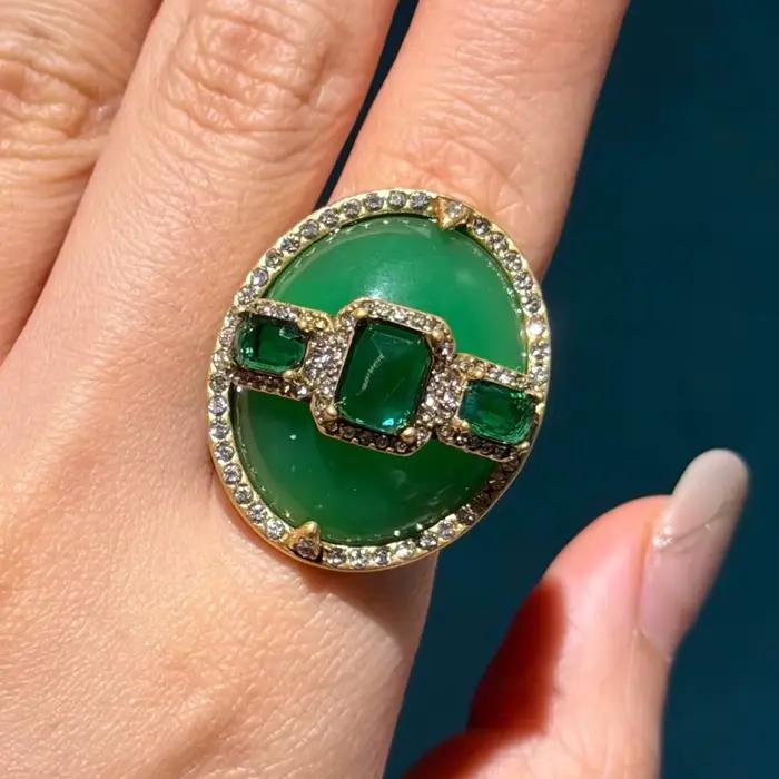 Bagues œuf vintage vert émeraude pour femme, bijoux de luxe Art Déco, mode féminine, fête, marque, haute qualité, cadeau tendance 2026