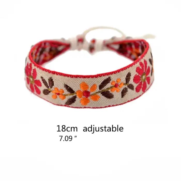 Bracelet brodé Boho Harvey Flower, bracelets tressés faits à la main, bijoux