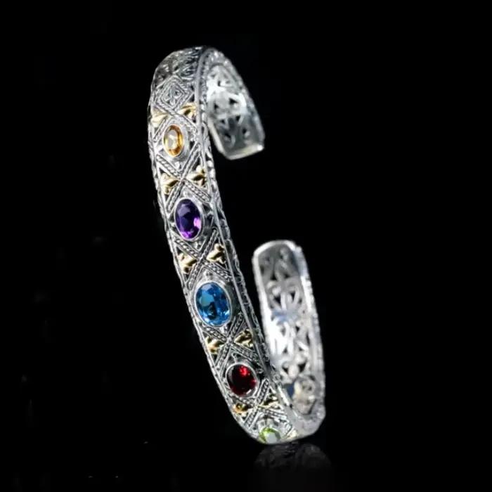 Bracelet en argent 925 incrusté de pierres précieuses colorées élégant pour femmes anniversaire et occasions spéciales