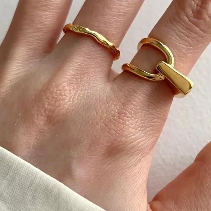 ANENJERY – bague géométrique pour femmes, anneau à ligne asymétrique lisse, Goden français, couleur argent, accessoires assortis