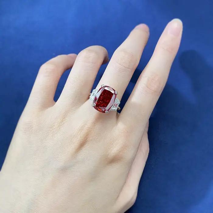 Wong Rain – bague de cocktail vintage en argent Sterling 100% 925, 11x15 MM, saphir de laboratoire, rubis, diamant à haute teneur en carbone, bijoux fins
