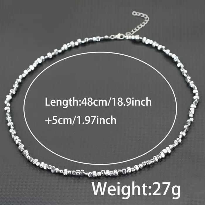 Collier de perles en hématite naturelle pour hommes, couleur argent noir, pierre irrégulière, court ras du cou de 20 pouces, méditation, cadeau pour petit ami, bijoux