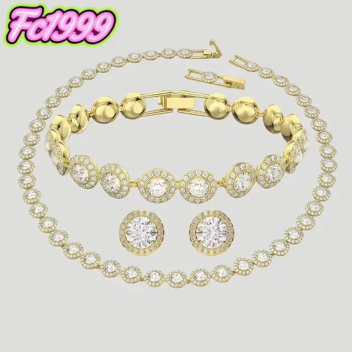 Ensemble de bijoux ronds en or S925, boucles d'oreilles, bracelet, collier uniques, pour tous les jours, les fêtes et les banquets