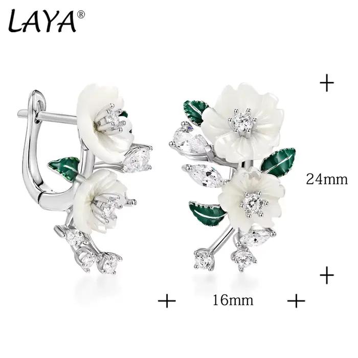 Laya boucles d'oreilles pour femmes haute qualité Zircon coquille naturelle fleur feuille verte émail 925 en argent Sterling mode bijoux modernes
