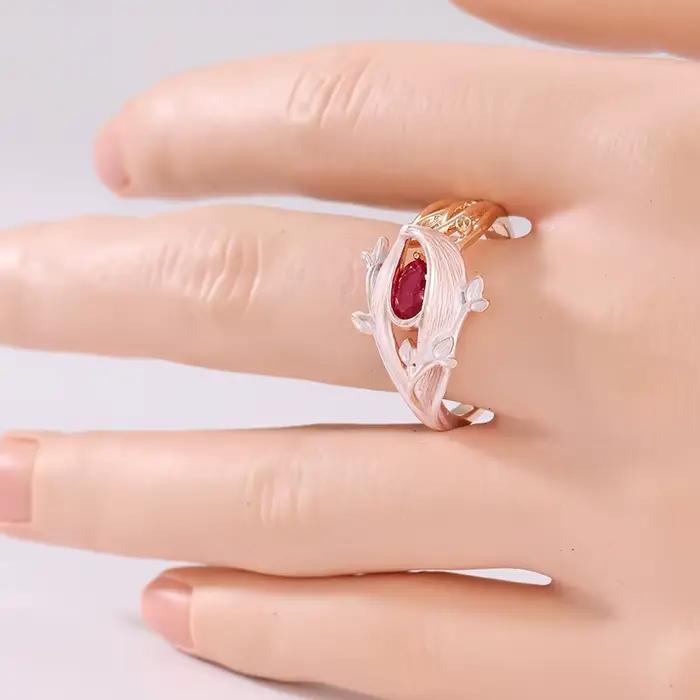 Magnifique bague pour femme incrustée de CZ rouge, couleur or, sculptée à la main, bijoux de tous les jours, bijoux de fête, cadeau d'anniversaire