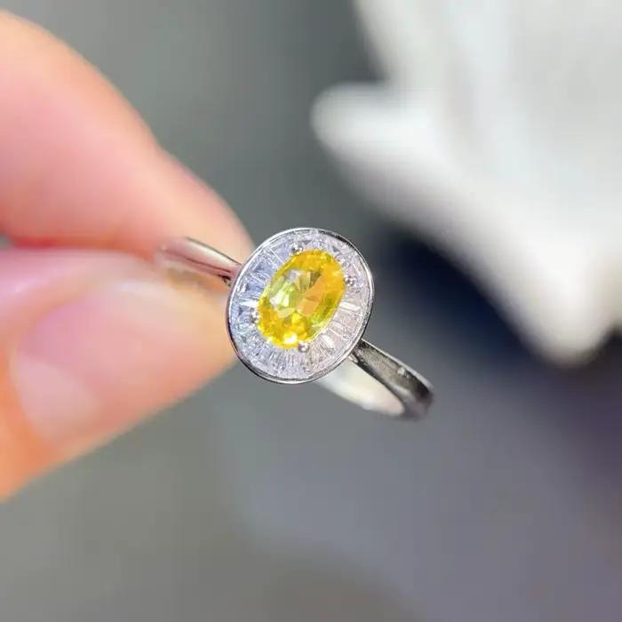 Bague saphir jaune au design classique, bague émeraude naturelle 4x6mm, saphir véritable, bijoux en argent 925 avec certificat