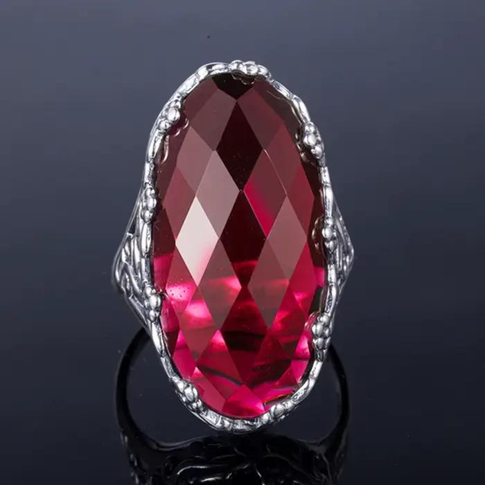Szjinao massif 14*27mm grande pierre rubis anneaux Vintage solide en argent Sterling 925 grand créateur bijoux pour les femmes cadeau de fête 2025