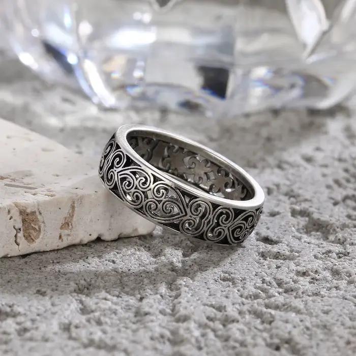 Bagues Vintage en argent Sterling 925, squelette en forme de fleur, bague ajourée rétro en argent noir, bijoux fins pour hommes et femmes