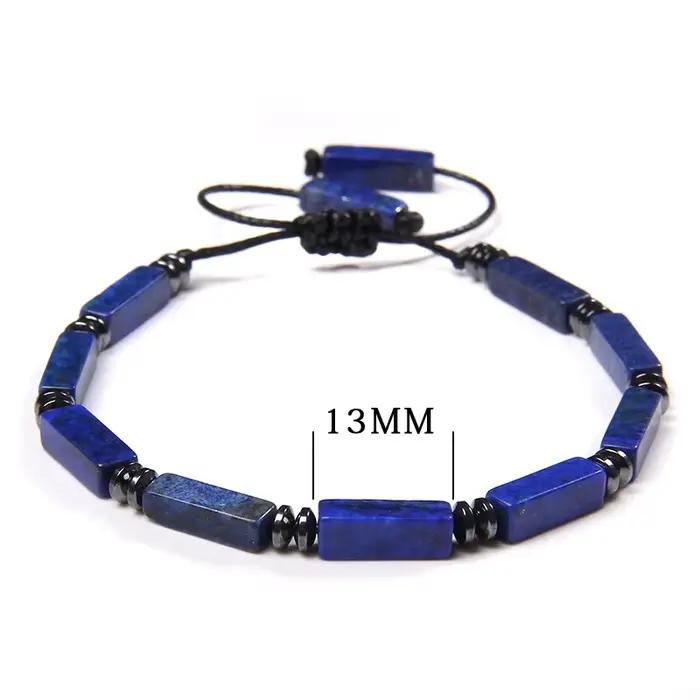 Bracelets de perles rectangulaires d'agates indiennes naturelles pour femmes et hommes, améthystes, corde tressée à la main, bijoux réglables