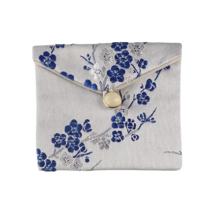 Sac à bijoux en Satin lisse, sac de rangement de bijoux floraux à boucle, sac à main brodé, portefeuille pour dames