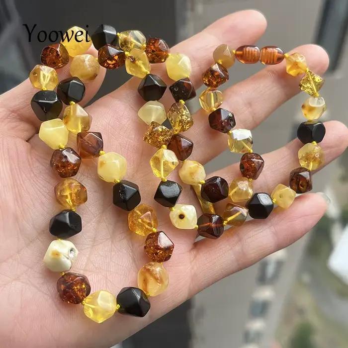 Collier en ambre véritable pour femmes, Original baltique, poli à la main, perle à facettes multicolore, magnifique bijoux en pierre naturelle 100% originale