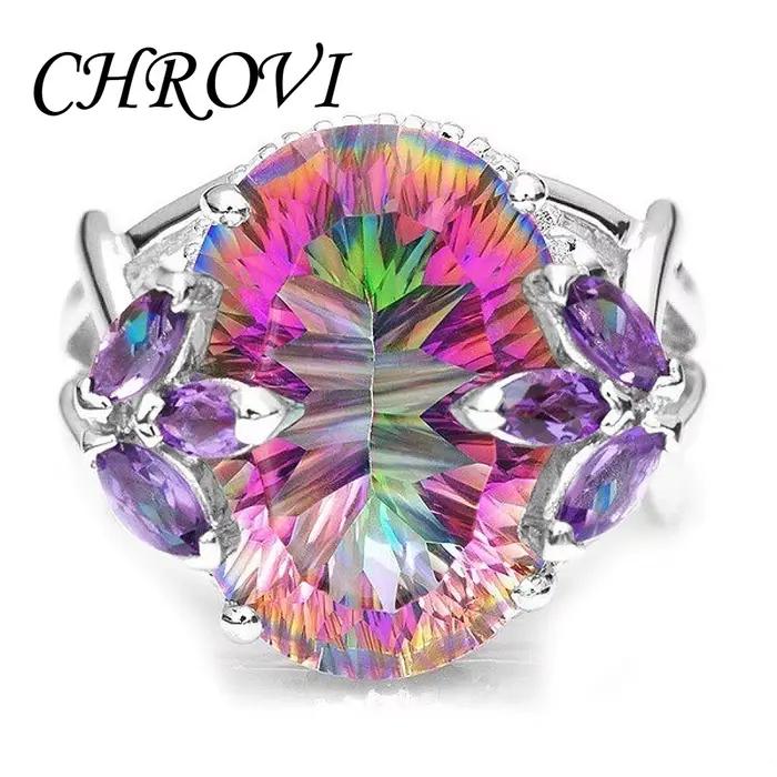 Bague de princesse en argent pur 95% exquis, nouveau modèle avec pierres précieuses en zircone sept couleurs - Bague de fiançailles