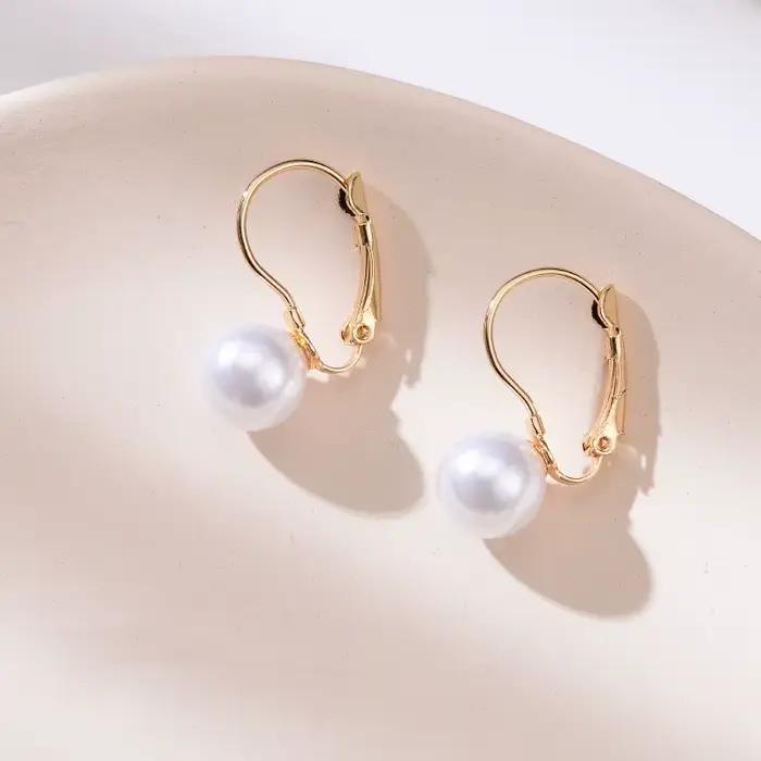 Boucles d'oreilles rondes simples en perles blanches pour femmes, boucles d'oreilles boule, Europe et Amérique, cadeau de bijoux, livraison directe