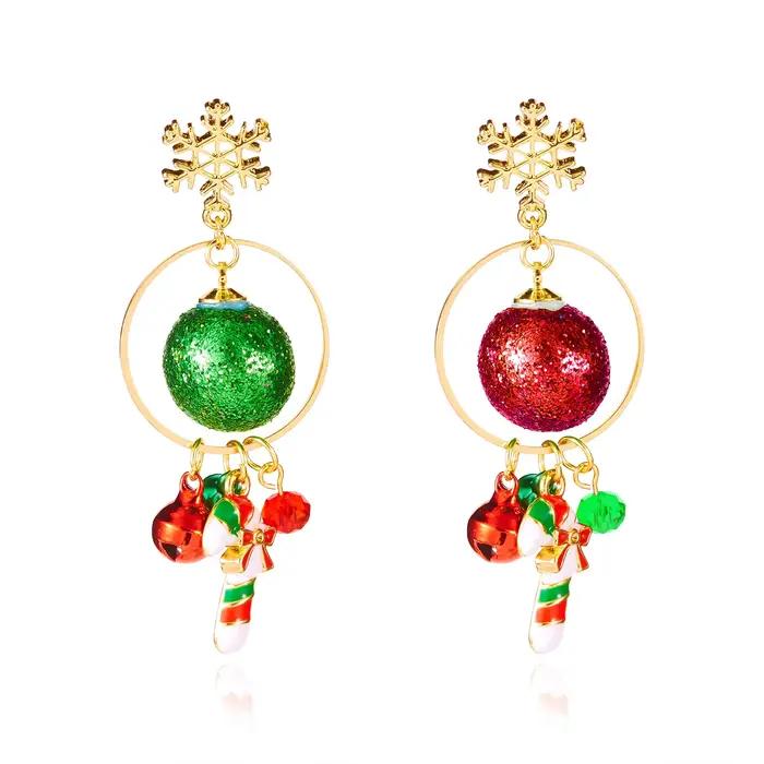 Boucles d'oreilles flocon de neige de noël, canne à sucre, cloche, cerceau en émail, goutte d'eau pour femmes, collier de noël, boucle d'oreille, bijoux de fête du nouvel an, cadeau