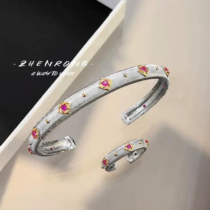 Bracelet de luxe plaqué or 18 carats pour femme, bague vintage, manchette exquise, bague cocktail, bijoux anciens, nouvelle mode