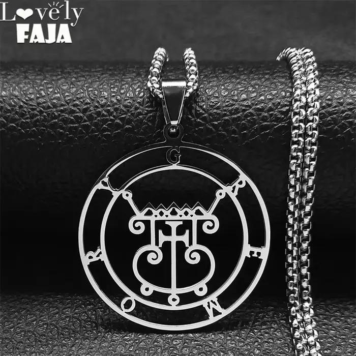 Satan Sigil GREMORY-Collier Rond en Acier Inoxydable pour Femme, Bijoux en Argent, N3329S03