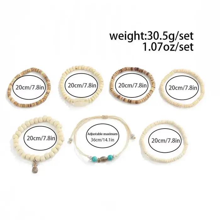 Ingemark Lot de 7 bracelets vintage multicouches en perles de bois pour hommes, avec breloques créatives en forme de petit poisson et d'ananas, bijoux bohèmes