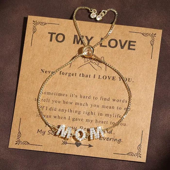 ZAKOL – Bracelet à breloques avec lettres « MOM », « MAMA » en zircone cubique, chaîne réglable, bijoux, cadeau pour la fête des mères