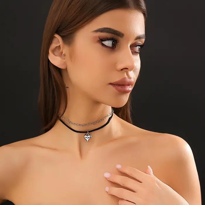 Lacteo – collier élégant avec pendentif en forme de petit cœur pour femmes, chaîne en corde, deux couches, ras du cou à breloques sur le cou, bijoux de mariage Y2K pour filles