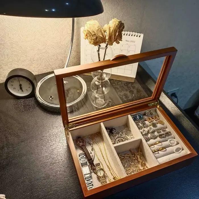 Boîte à bijoux en bois Mini multifonctionnelle pour femmes, organisateur de rangement, boîte à bijoux de luxe, fournitures d'emballage personnalisées