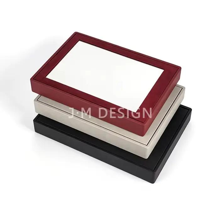 Plateau de présentation de bijoux avec couvercle miroir, support de rangement en velours pour boucles d'oreilles, bagues, colliers, bracelets, vitrine de bijouterie