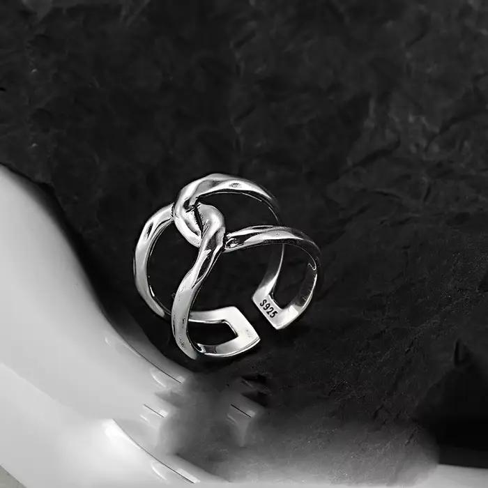 Bagues en argent Sterling 925 pour femmes, lignes croisées rétro simples, mode géométrique, Smiple ouvert, fait à la main, bijoux de fête pour allergie, cadeau