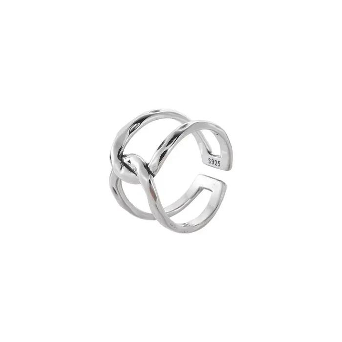 Bagues en argent Sterling 925 pour femmes, lignes croisées rétro simples, mode géométrique, Smiple ouvert, fait à la main, bijoux de fête pour allergie, cadeau