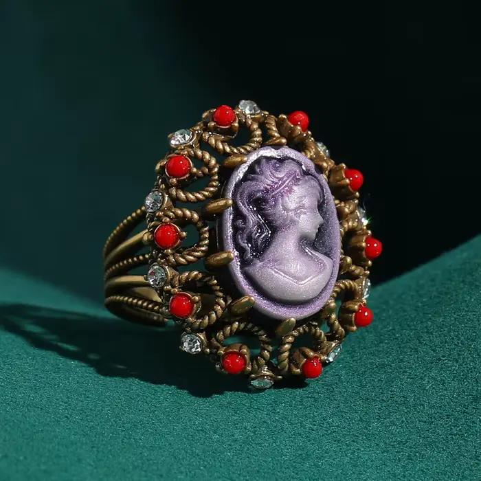 Bagues vintage en agate rouge et plaqué or 18 carats pour femmes, bijoux de cocktail rétro et strass pour soirée festive et mariage