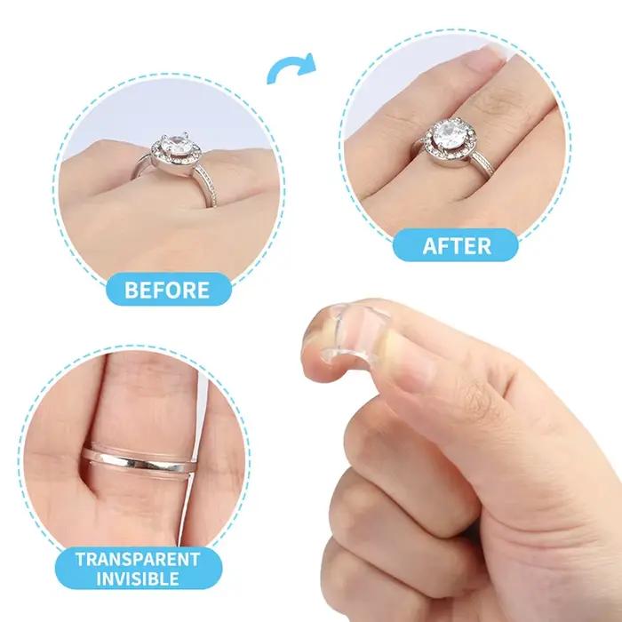 Réducteur de taille de bague invisible transparent en 8 tailles – Ajusteur de bague pour bagues trop grandes – Outil de bijouterie universel