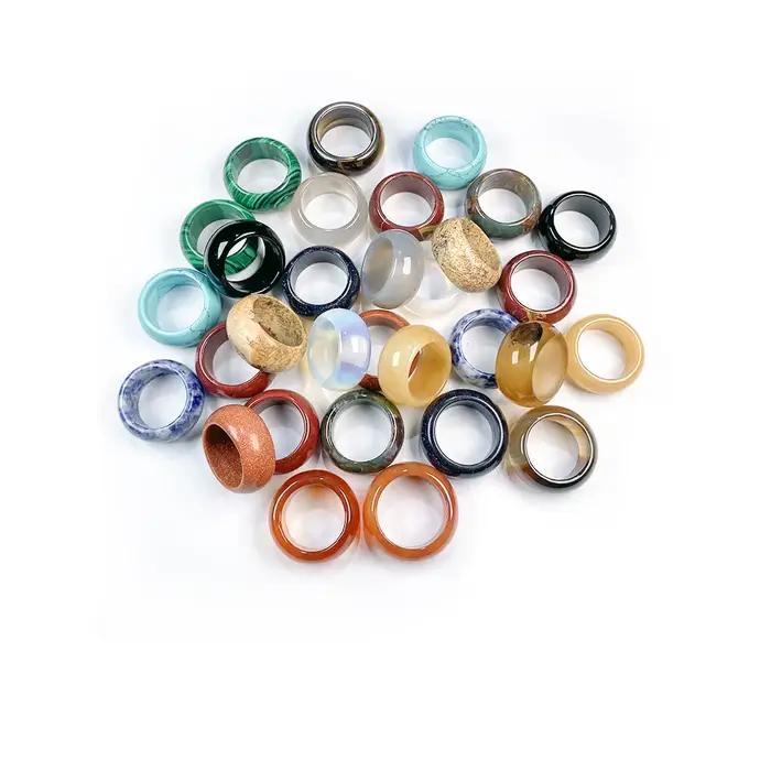 Bagues en pierre naturelle pour femme ou petite amie, bijoux de charme, une diversité de pierres, deux types de modèles, cadeau tendance, largeur 12mm