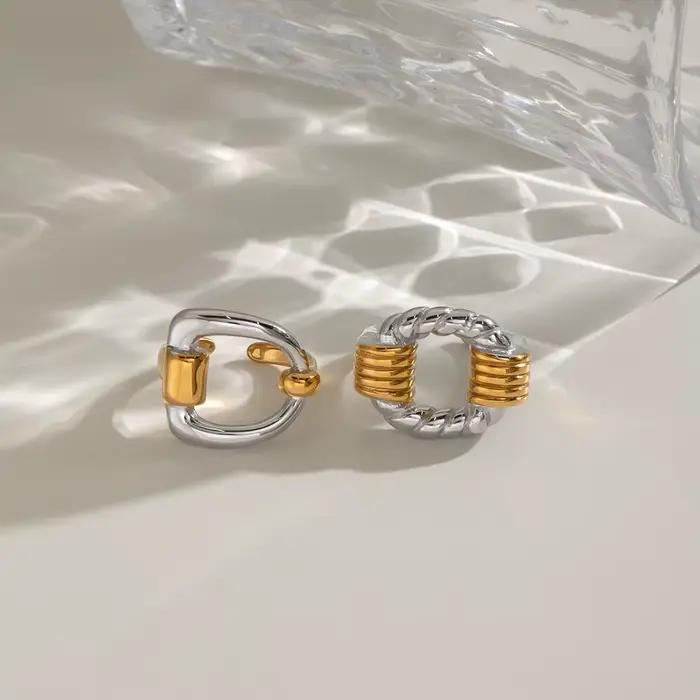 Bague ouverte torsadée bicolore classique Miia Jewelry, en acier inoxydable plaqué or 18 carats, pliable et irrégulière, pour femme