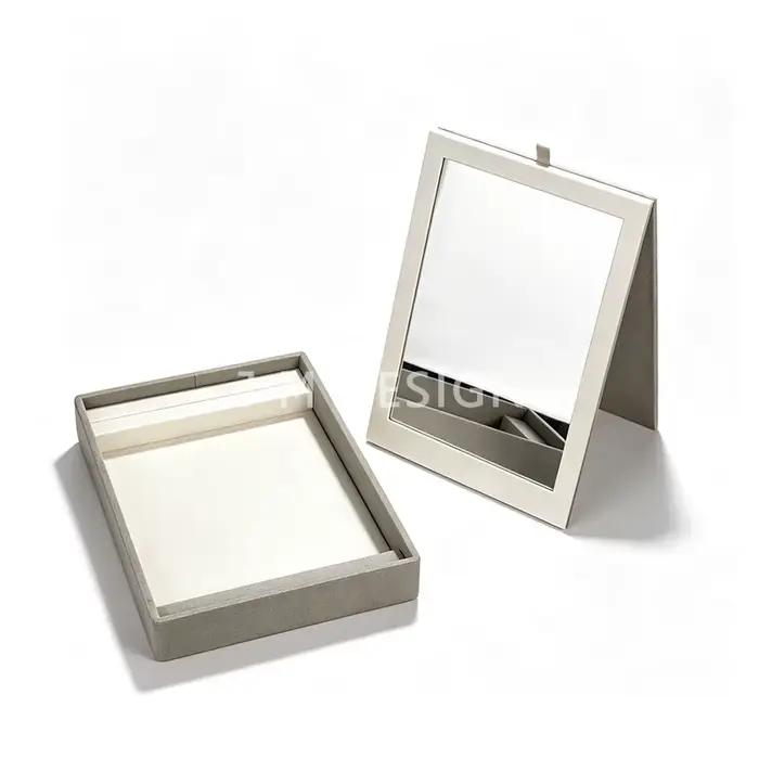Plateau de présentation de bijoux avec couvercle miroir, support de rangement en velours pour boucles d'oreilles, bagues, colliers, bracelets, vitrine de bijouterie