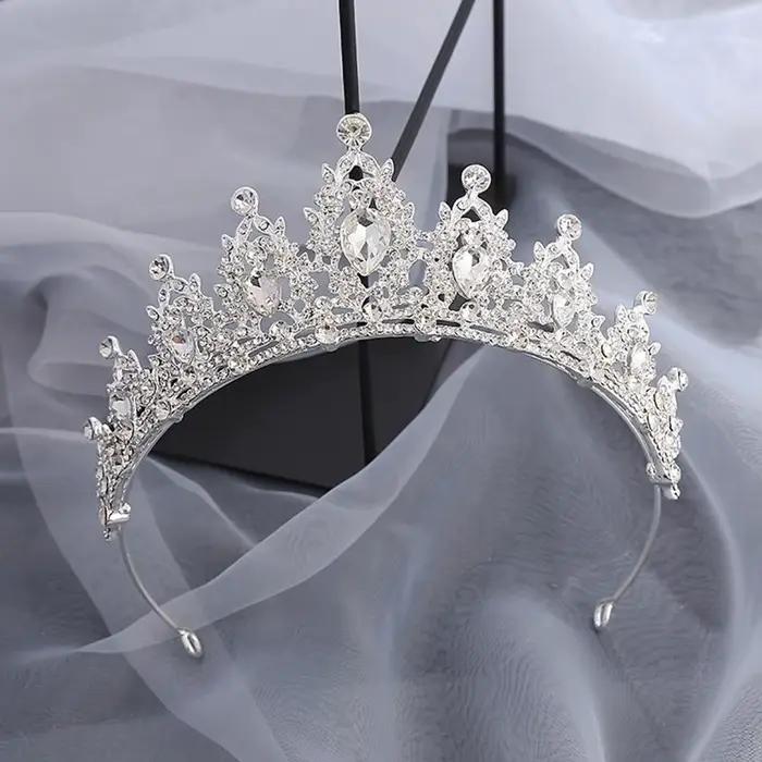 Diadème de cheveux de mariage en cristal, couronne de mariée, couleur argent, voile diadème, accessoires pour cheveux de mariage, couvre-chef, bijoux de tête