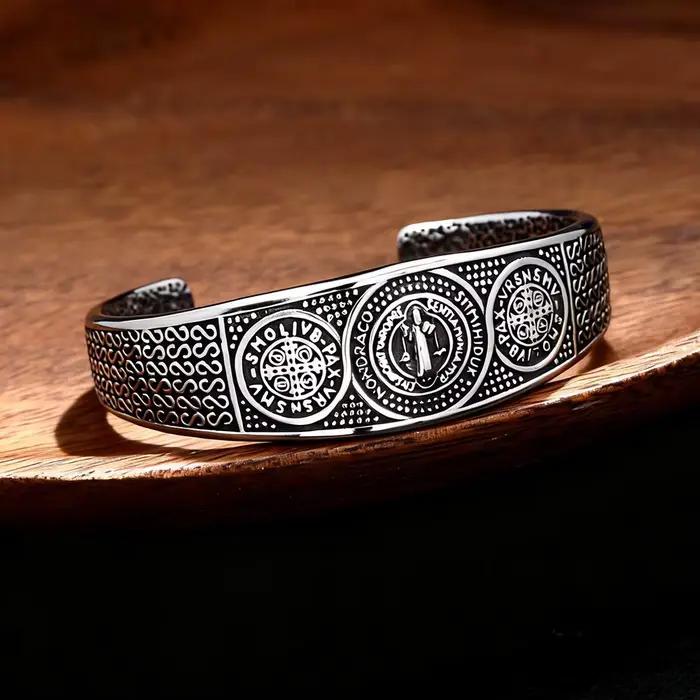 Bracelet de protection Saint Benoît en acier inoxydable 316L, amulette religieuse vintage pour hommes et femmes, bijoux cadeaux, dropshipping