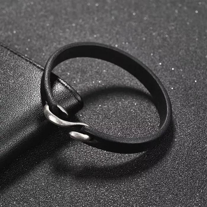 Bracelet rétro en cuir véritable pour homme et femme, bijou classique à crochets, couleur noir, marron, Orange, idéal comme cadeau