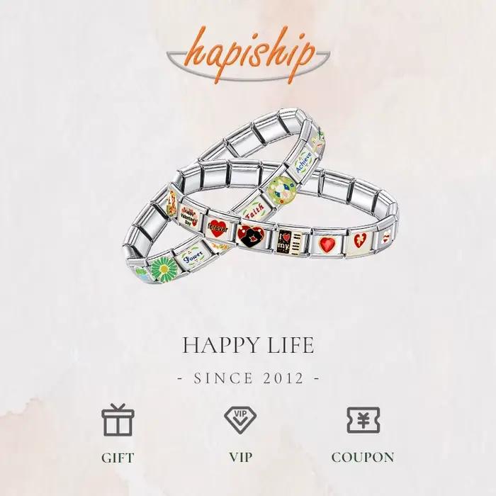 Hapiship mode couleur douce coeur amour trombone charme liens ajustement 9mm en acier inoxydable Bracelet faisant des bijoux en gros DJ424