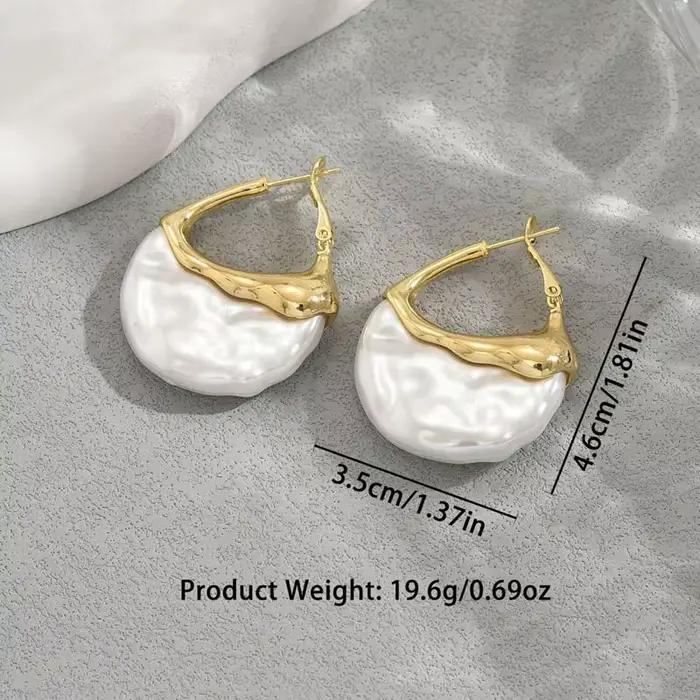 Boucles d'oreilles vintage irrégulières semi-circulaires en perles pour femmes, boucles d'oreilles en métal couleur or, accessoires de bijoux de mariage