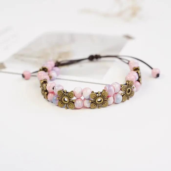 Bracelet en céramique fait main avec perles pour femmes, bijoux en corde réglable, vente en gros