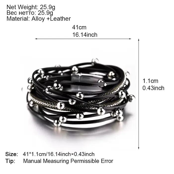 ALLYES – Bracelets en cuir à breloques en perles métalliques pour femmes et hommes, chaîne en cristal, bohème, multicouche, bijoux féminins