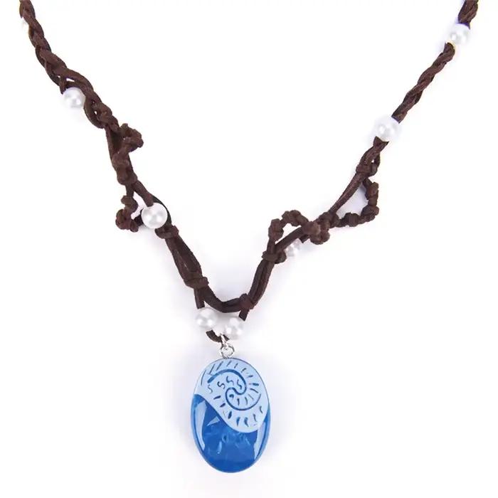 Collier de princesse Moana pour femmes et filles, accessoires de bijoux, film animé, Cosplay, corde en cuir tressée à la main