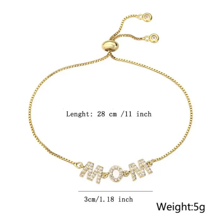 ZAKOL – Bracelet à breloques avec lettres « MOM », « MAMA » en zircone cubique, chaîne réglable, bijoux, cadeau pour la fête des mères