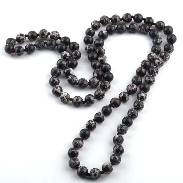 Bijoux bohème pour femmes, perles d'empereur, pierres semi-précieuses, long collier noué, cadeau de Festival