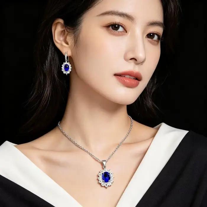 Ensemble de bijoux en argent Sterling 925, élégant, en forme de fleur, cristal, zircone cubique, collier et boucles d'oreilles, cadeau de fête pour femmes, meilleure vente