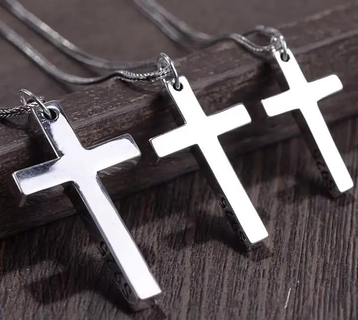 Pendentif croix en argent massif 925 véritable pour hommes et femmes, minimaliste, poli, mode classique, bijoux de prière chrétienne de jésus