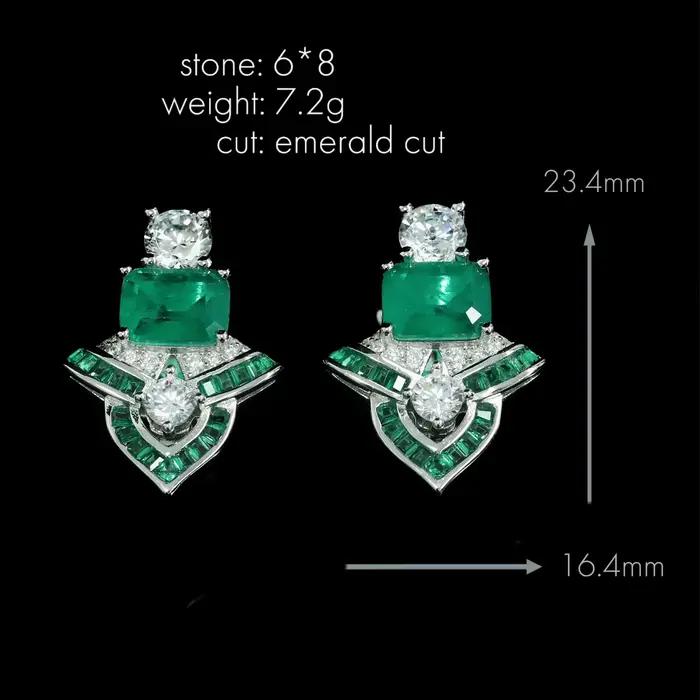 Boucles d'oreilles en argent sterling 925 serties d'émeraudes et pierre latérale naturelle pour femmes et hommes occasions spéciales partys soirées formelles