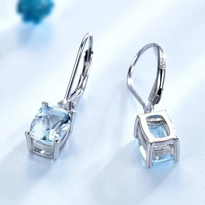 Boucles d'oreilles en argent Sterling 925 avec topaze bleu ciel, pierres précieuses élégantes, fête de fiançailles, mariage, bijoux fins pour femmes, cadeau, vente en gros
