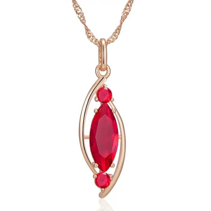 Wbmqda – pendentif et collier en losange en pierre rouge pour femmes, couleur or Rose 585, accessoires de bijoux de dubaï