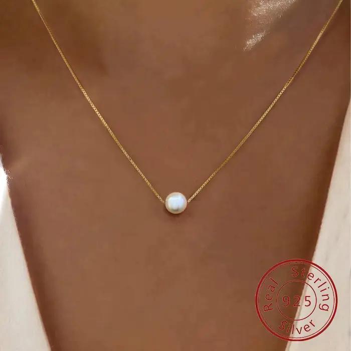 Collier de luxe en argent Sterling 925 pour femmes, pendentif en nacre blanche, 6MM 8MM 10MM, accessoires de bijoux de mariage