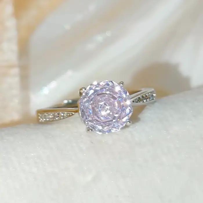 Bague pour femme en argent sterling 925 avec diamant à taille rose et haute teneur en carbone, simple, douce et élégante, pour mariage